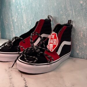 Vans Black and Red High-Top Sneakers